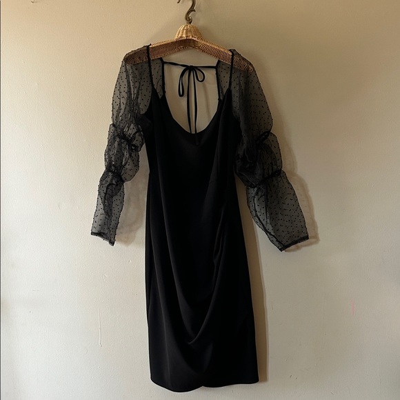 ASOS Curve Black Dress with Sheer Polka Dot Sleeves - Picture 6 of 11